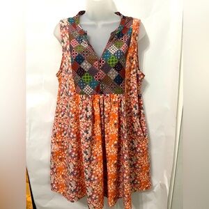 Umgee Womens Floral Patchwork Print Sleeveless Tunic Dress Pockets Size Medium